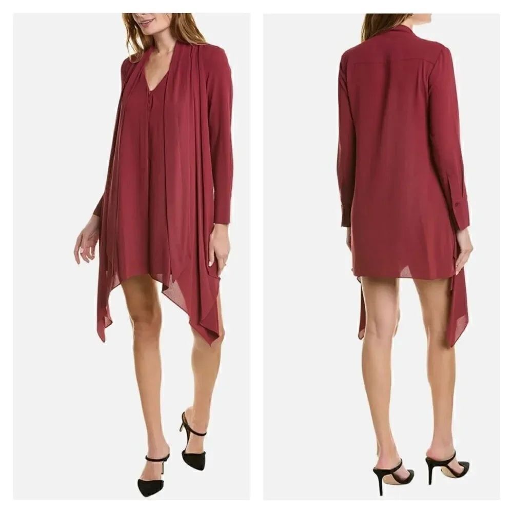 BCBGMAXAZRIA Versatile Drape Shawl Necktie Ribbon Wine Mini Dress 6 NWT